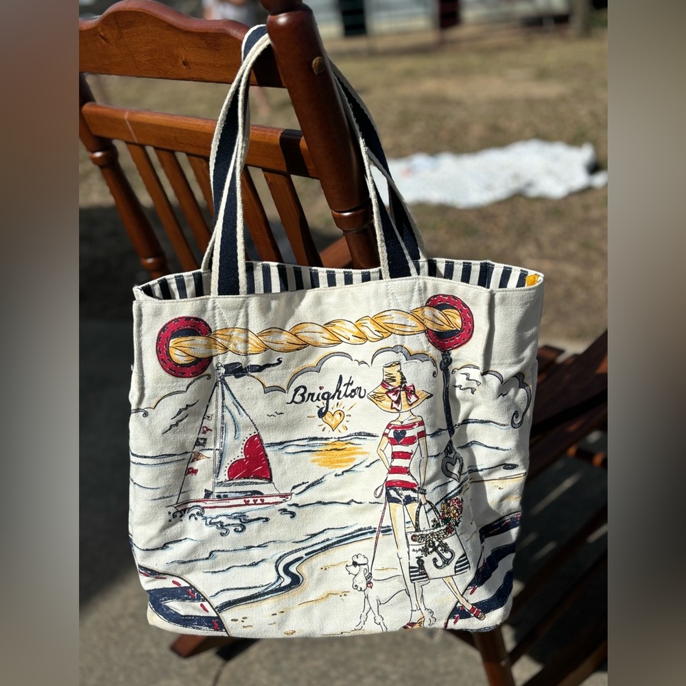 Brighton Nautical Canvas Tote - Red, Blue, Cream